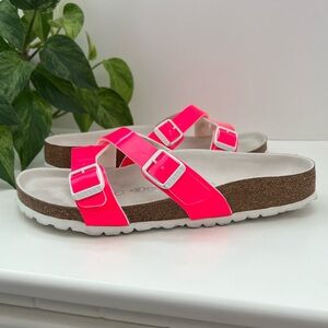 Birkenstock Yao Leather Neon Pink Sandals, Size 7